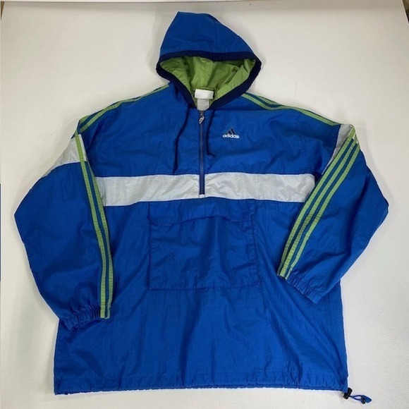 Adidas Pullover Anorak Windbreaker Track Suite 1/4 Zip Striped Blue Green XL‎ - Picture 1 of 16